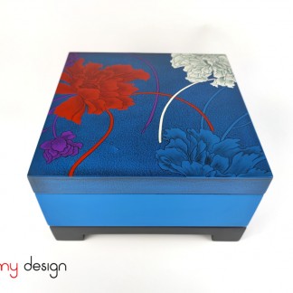 Blue square lacquer box hand-painted with carnation included with stand 25 cm